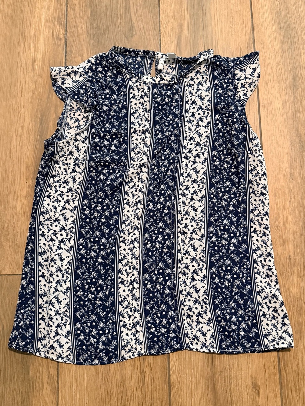 Navy and White Striped Floral Sleeveless Top